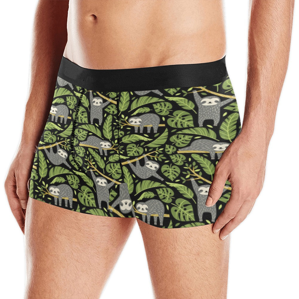 Cute sloths tropical palm leaves black background Men's All Over Print Boxer Briefs Men's Underwear