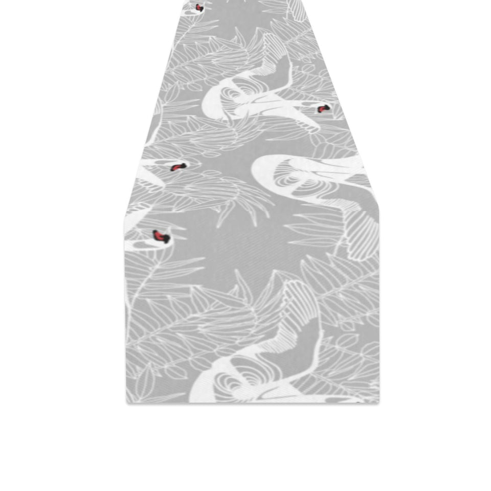 white swan gray background Table Runner