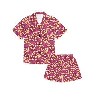 Popcorn Pattern Print Design 02 Kids' Boys' Girls' V-Neck Short Pajama Set