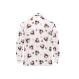 Cute pugs pink heart paw pattern Men's Long Sleeve Polo Shirt