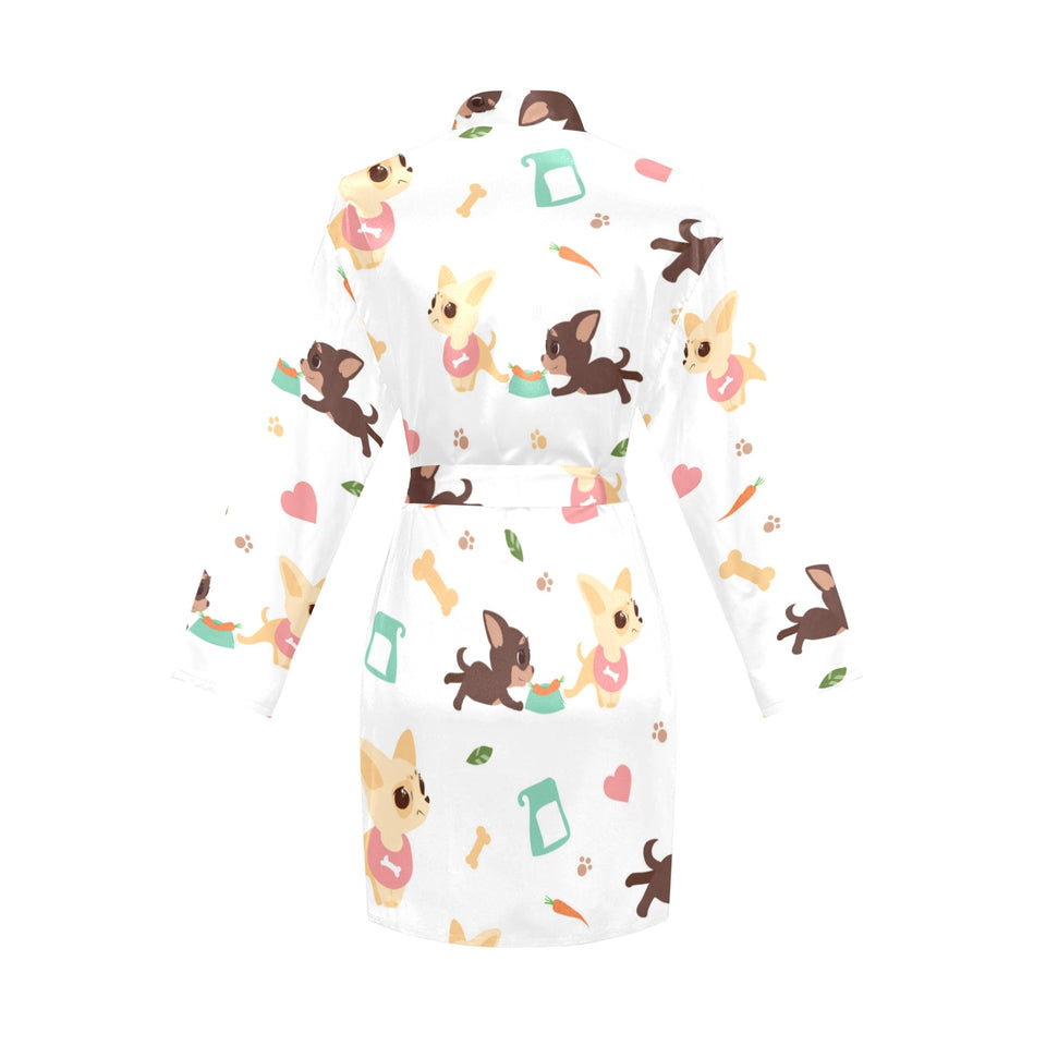 Cute Chihuahua puppie pattern Women's Long Sleeve Belted Night Robe