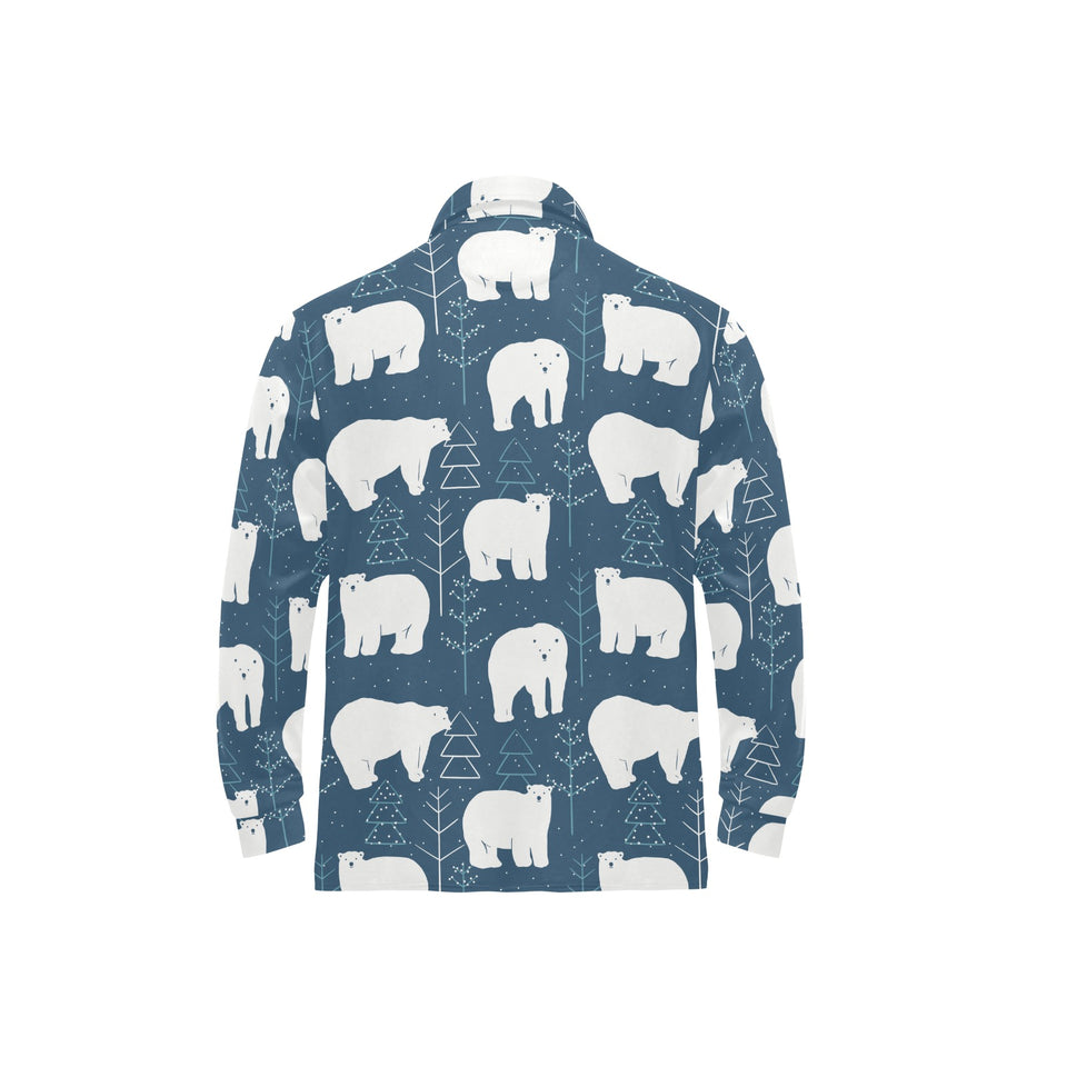 polar bear mother her child pattern Men's Long Sleeve Polo Shirt
