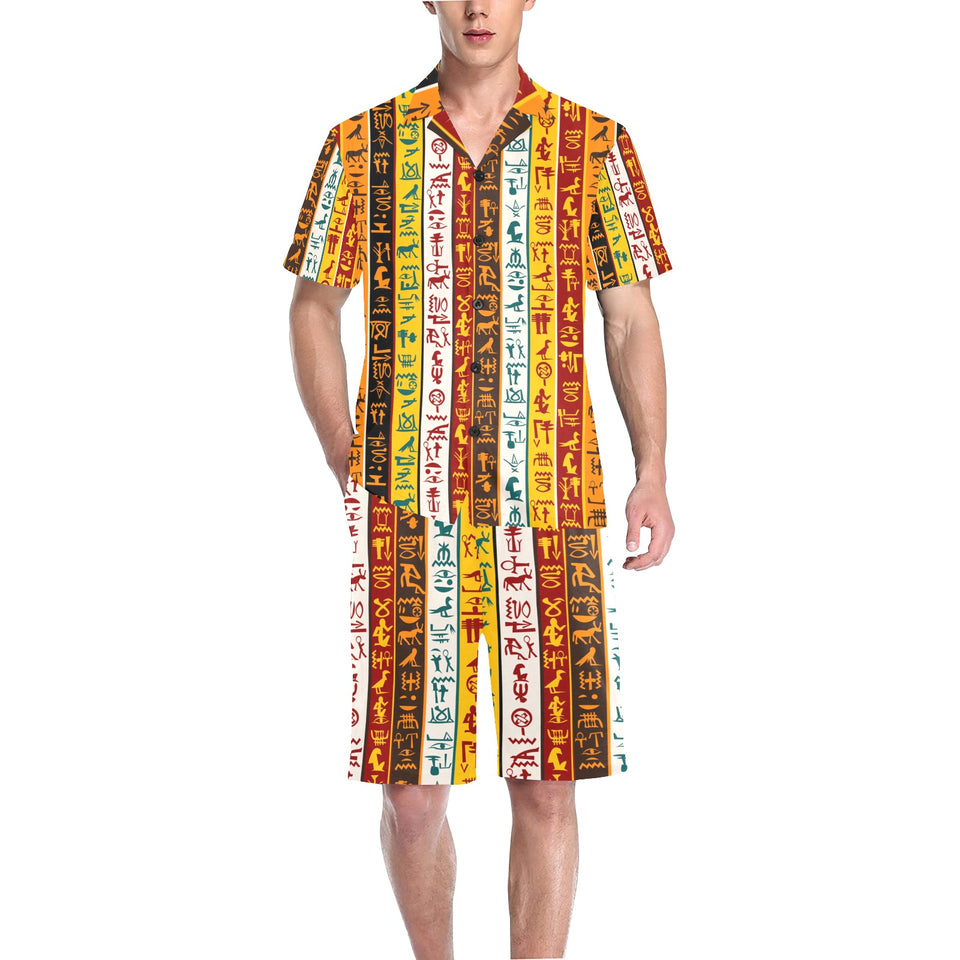 Egypt Hieroglyphics Pattern Print Design 01 Men's V-Neck Short Pajama Set