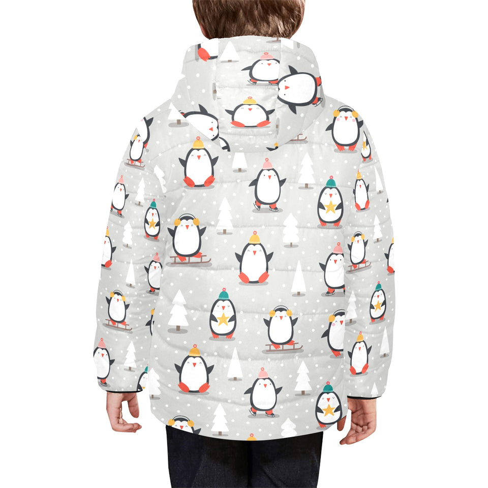 Cute Penguin christmas pattern Kids' Boys' Girls' Padded Hooded Jacket