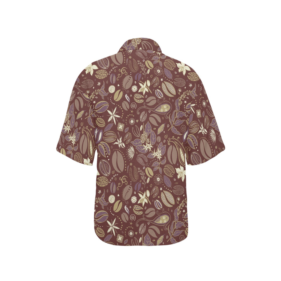 Coffee bean flower pattern Women's All Over Print Hawaiian Shirt