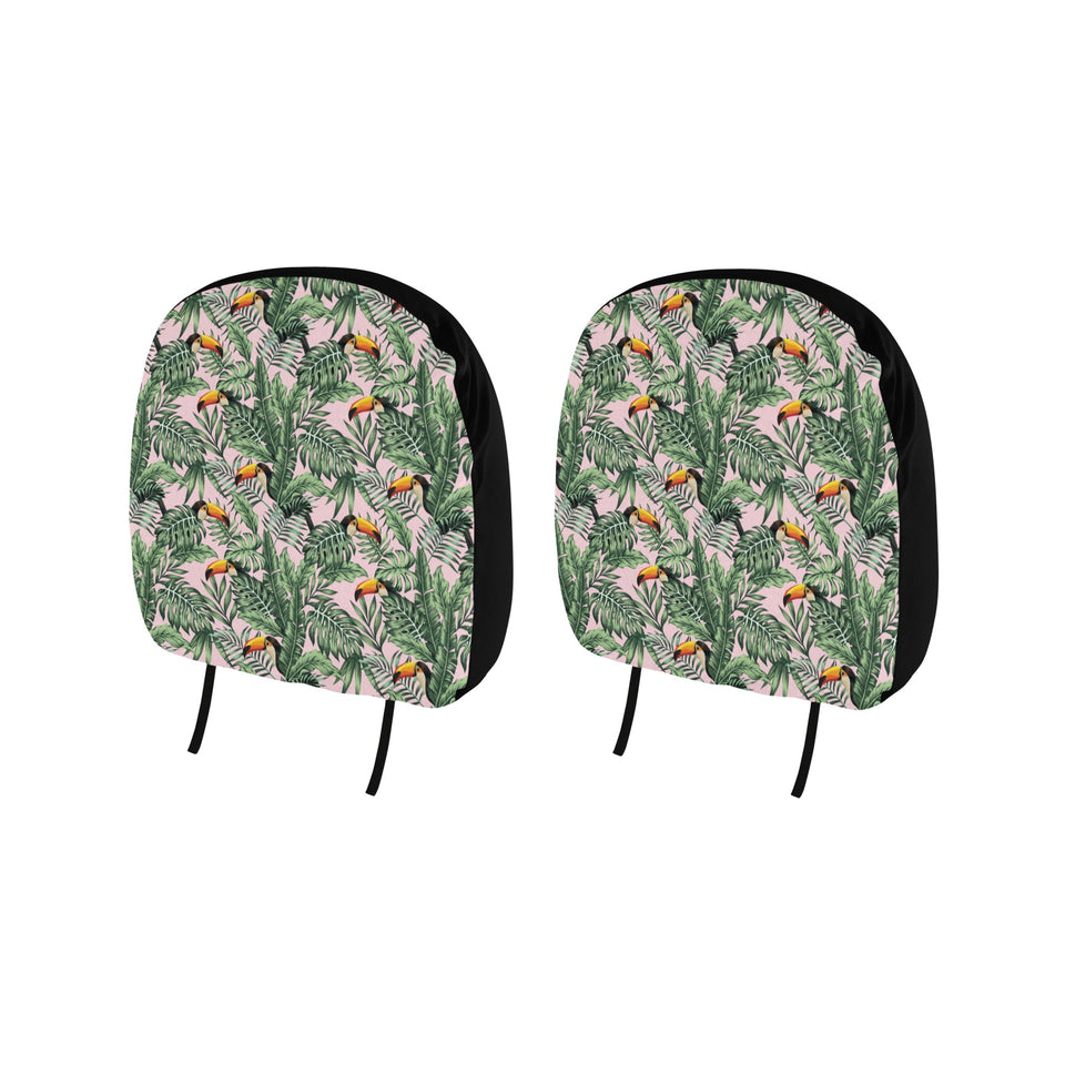 Toucan tropical green jungle palm pattern Car Headrest Cover