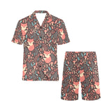 fox leaves mushroom pattern Men's V-Neck Short Pajama Set
