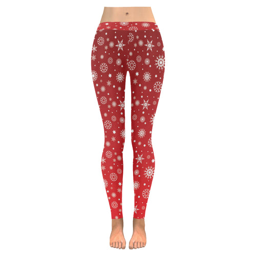 Snowflake pattern red background Women's Legging Fulfilled In US