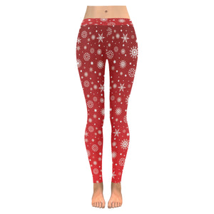 Snowflake pattern red background Women's Legging Fulfilled In US