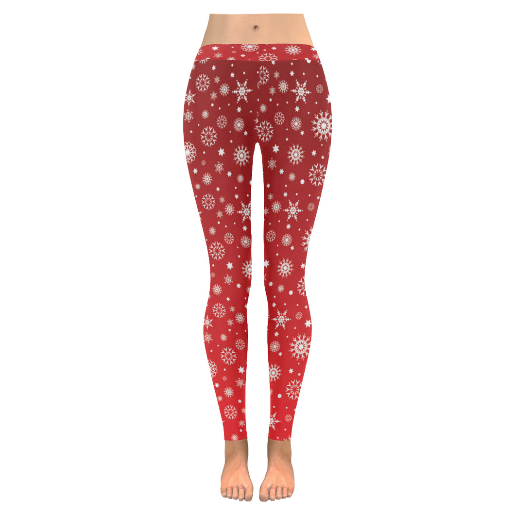 Snowflake pattern red background Women's Legging Fulfilled In US