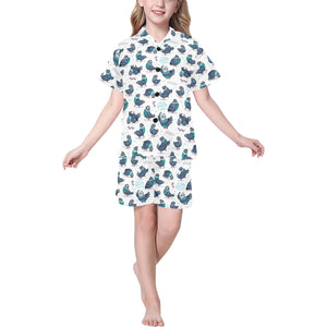 Pigeon Pattern Print Design 02 Kids' Boys' Girls' V-Neck Short Pajama Set