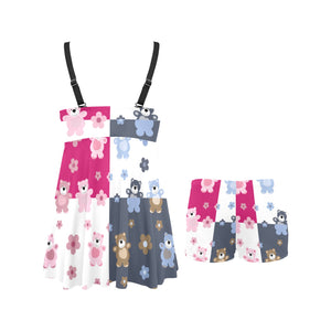 Teddy Bear Pattern Print Design 03 Chest Sexy Pleated Two Piece Swim Dress