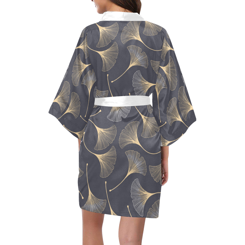 Gold ginkgo leaves Women's Short Kimono Robe
