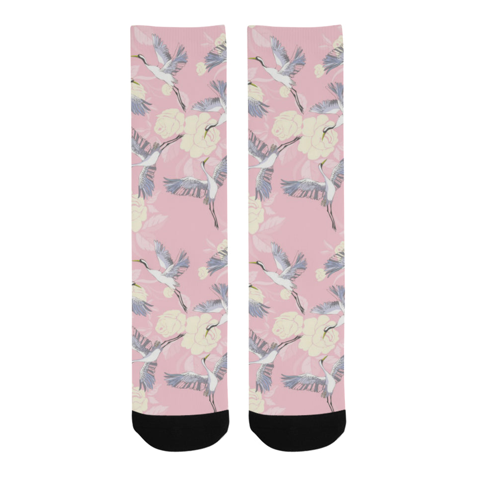 Japanese crane rose pattern Crew Socks