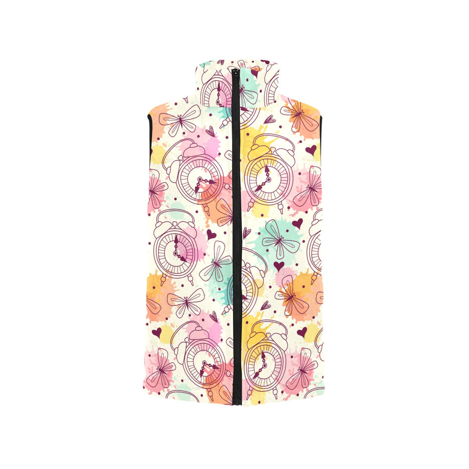 Clock butterfly pattern Women's Padded Vest