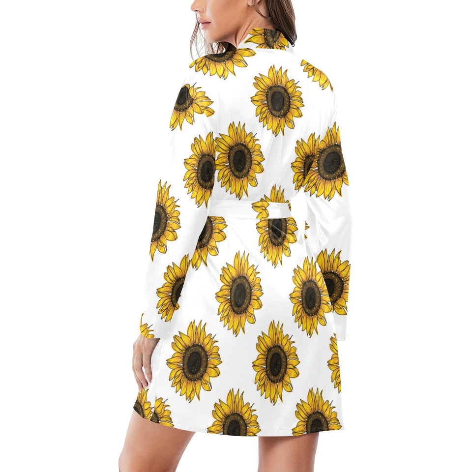 sunflowers design pattern Women's Long Sleeve Belted Night Robe