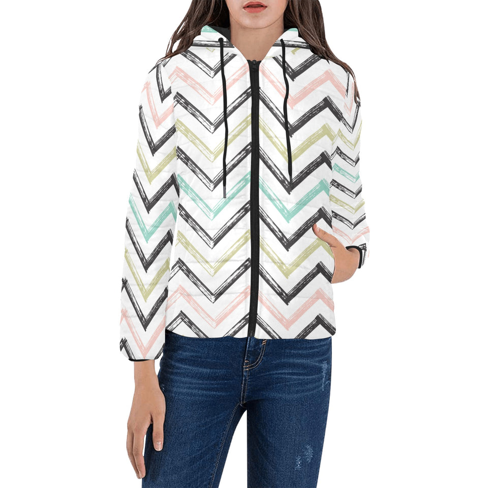 zigzag chevron paint pattern Women's Padded Hooded Jacket