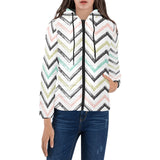 zigzag chevron paint pattern Women's Padded Hooded Jacket