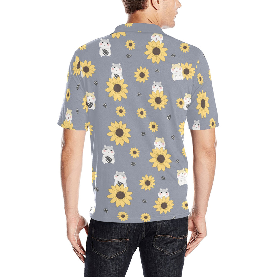 Cute hamster sunflower pattern background Men's All Over Print Polo Shirt