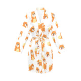 Brown pomeranian pattern Women's Long Sleeve Belted Night Robe
