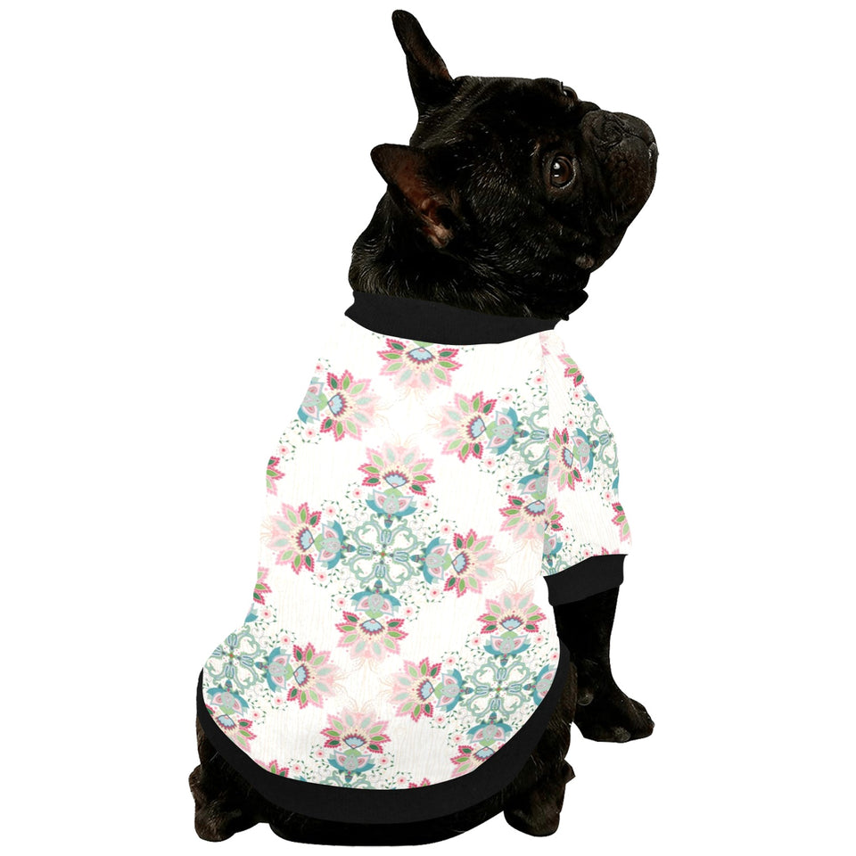 Square floral indian flower pattern All Over Print Pet Dog Round Neck Fuzzy Shirt