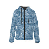 Hand drawn sailboat pattern Women's Padded Hooded Jacket