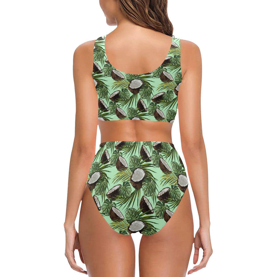 Coconut Pattern Print Design 02 Chest Bowknot High Waisted Bikini Swimsuit