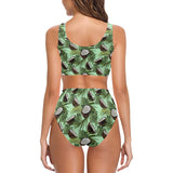 Coconut Pattern Print Design 02 Chest Bowknot High Waisted Bikini Swimsuit