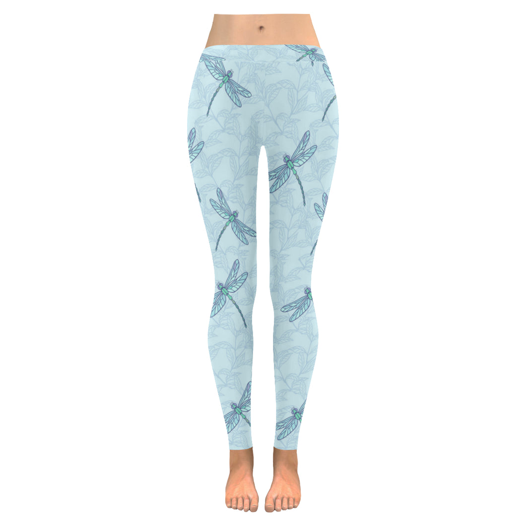 Dragonfly pattern blue background Women's Legging Fulfilled In US
