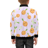 cute onions smiling faces purple background Kids' Boys' Girls' Bomber Jacket
