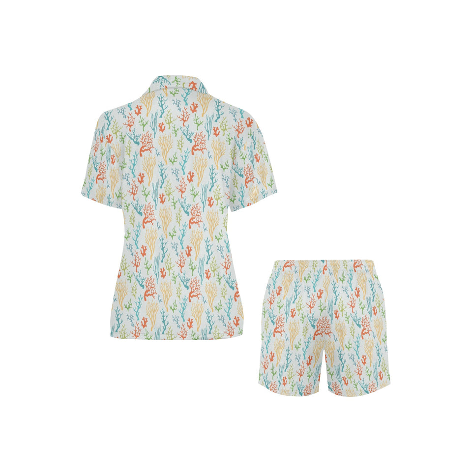 Coral Reef Pattern Print Design 02 Women's V-Neck Short Pajama Set