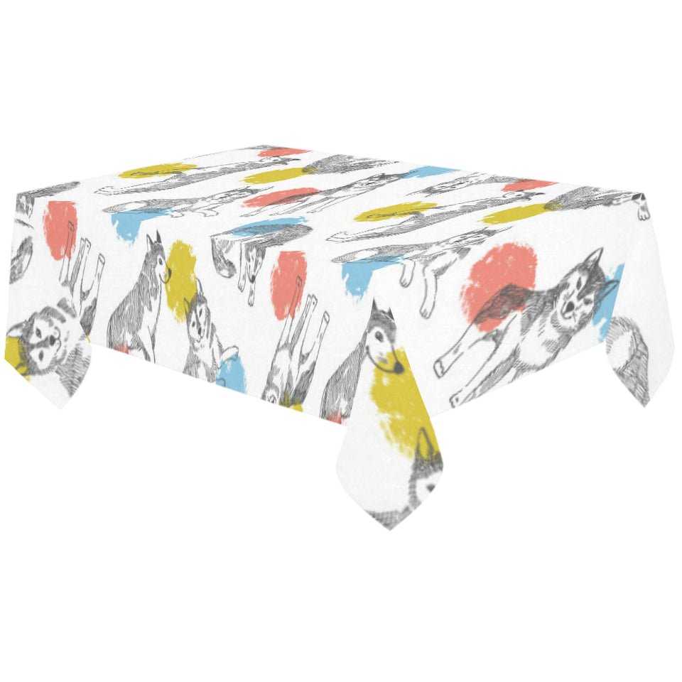 Siberian husky and colorful circle pattern Tablecloth