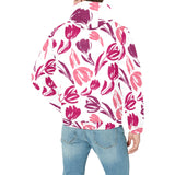 pink sketch tulip pattern Men's Padded Hooded Jacket