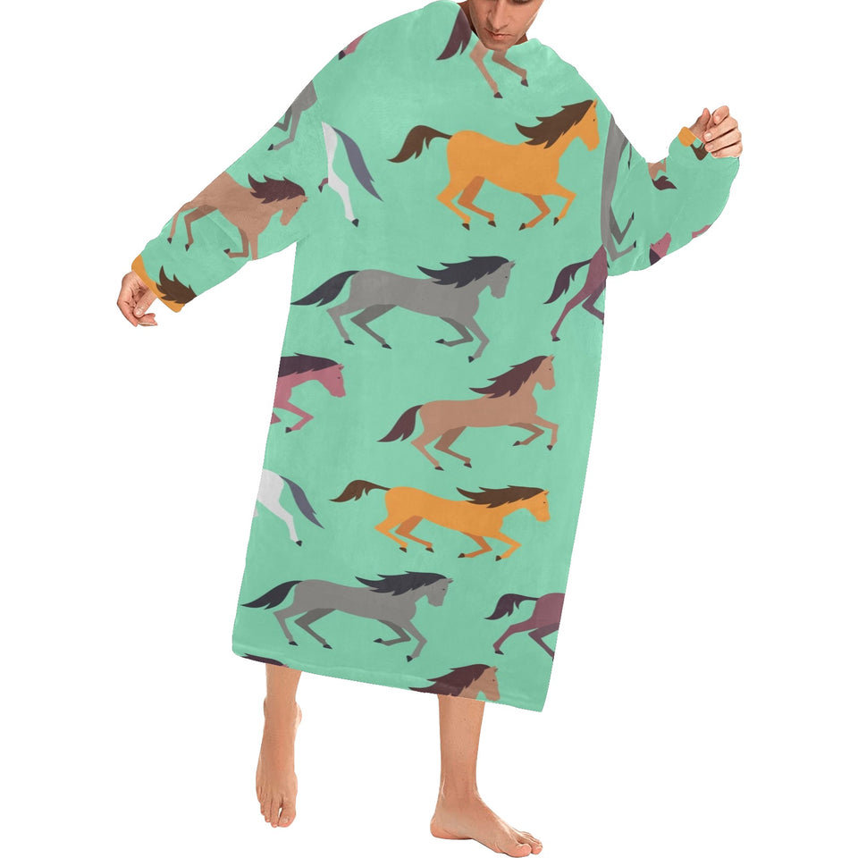 Colorful horses pattern Blanket Robe with Sleeves