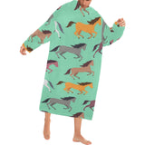 Colorful horses pattern Blanket Robe with Sleeves