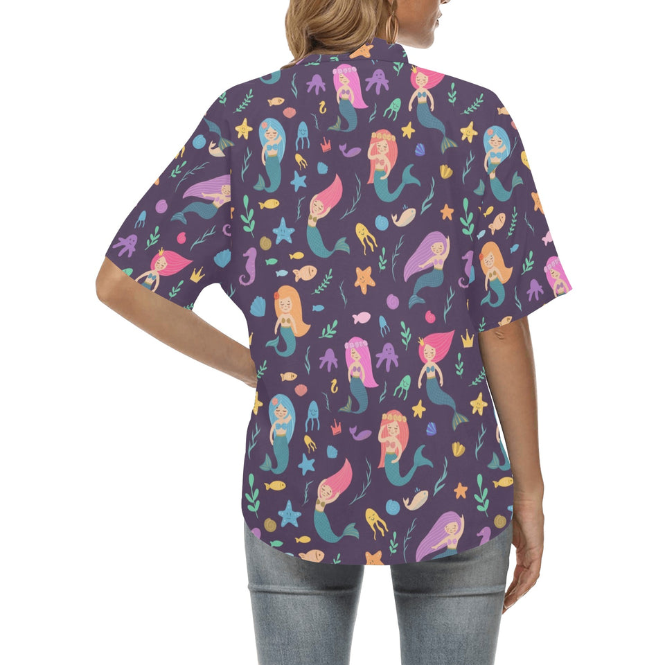beautiful mermaid Fish jellyfish algae other marin Women's All Over Print Hawaiian Shirt