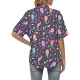 beautiful mermaid Fish jellyfish algae other marin Women's All Over Print Hawaiian Shirt