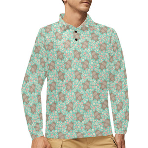 Hippopotamus Pattern Print Design 02 Men's Long Sleeve Polo Shirt