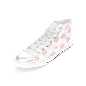 Pink sakura cherry blossom pattern Women's High Top Canvas Shoes White