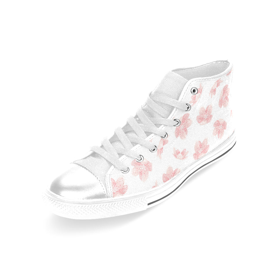 Pink sakura cherry blossom pattern Women's High Top Canvas Shoes White