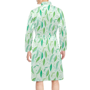Green Peas Pattern Print Design 01 Men's Long Sleeve Belted Night Robe