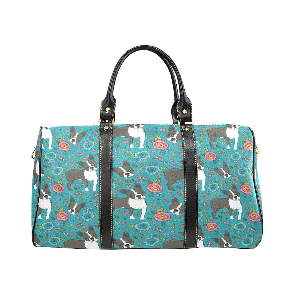 Boston terrier beautiful flower pattern Travel Bag