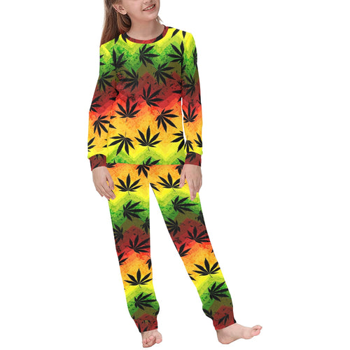 Canabis Marijuana Weed Pattern Print Design 03 Kids' Boys' Girls' All Over Print Pajama Set