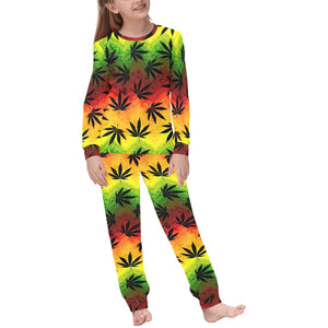 Canabis Marijuana Weed Pattern Print Design 03 Kids' Boys' Girls' All Over Print Pajama Set