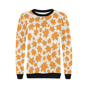 Orange Maple Leaf pattern Women's Crew Neck Sweatshirt