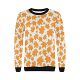 Orange Maple Leaf pattern Women's Crew Neck Sweatshirt