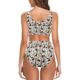 Giraffe Pattern Print Design 05 Chest Bowknot High Waisted Bikini Swimsuit
