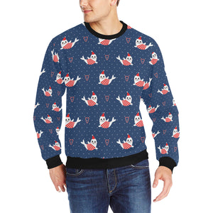 Cute sea lion seal christmas hat candy cane heart Men's Crew Neck Sweatshirt