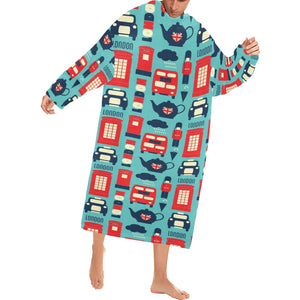 British Pattern Print Design 04 Blanket Robe with Sleeves