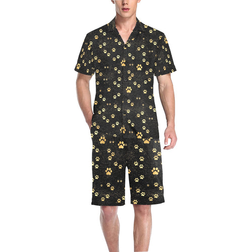 Dog Paws Pattern Print Design 05 Men's V-Neck Short Pajama Set